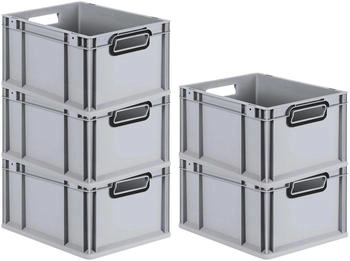 Proregal SparSet 5x Eurobox Nextgen Color HxBxT 22x30x40cm 20 Liter Griffe Schwarz Offen Grau Eurobehälter Transportbox Transportbehälter