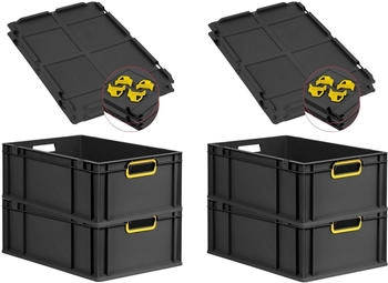 Proregal SuperSparSet 4x Eurobox Nextgen Color Mit Auflagedeckel HxBxT 22x40x60cm 44 Liter Schwarz Griffe Gelb Offen Eurobehälter Transportbox