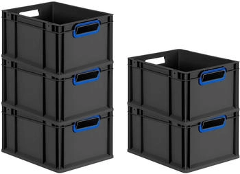 Proregal SparSet 5x Eurobox Nextgen Color HxBxT 22x30x40cm 20 Liter Griffe Blau Offen Schwarz Eurobeh&auml;lter Transportbox Transportbeh&auml;lter