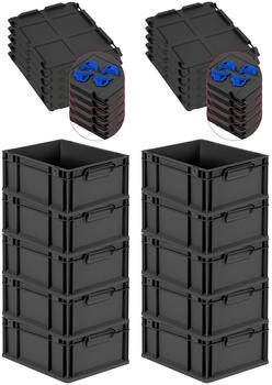 Proregal SuperSparSet 10x Eurobox Nextgen Grip Mit Auflagedeckel Und Blauen Verschlüssen HxBxT 17x30x40cm 16 Liter Schwarz Griffe Geschlossen
