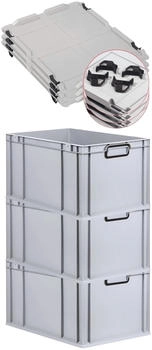 Proregal SuperSparSet 3x Eurobox Nextgen Color Mit Auflagedeckel HxBxT 32x40x60cm 65 Liter Grau Griffe Schwarz Geschlossen Eurobeh&auml;lter Transportbox
