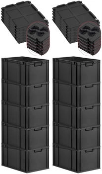 Proregal SparSet 10x Eurobox Nextgen Color Mit Auflagedeckel HxBxT 32x40x60cm 65 Liter Schwarz Griffe Schwarz Geschlossen Eurobehälter Transportbox