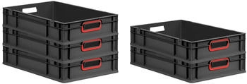 Proregal SparSet 5x Eurobox Nextgen Color HxBxT 12x40x60cm 23 Liter Griffe Rot Offen Schwarz Eurobeh&auml;lter Transportbox Transportbeh&auml;lter