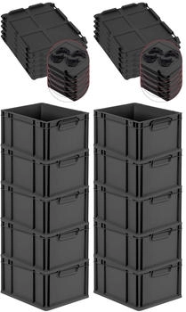 Proregal SparSet 10x Eurobox Nextgen Color Mit Auflagedeckel HxBxT 22x30x40cm 20 Liter Schwarz Griffe Schwarz Geschlossen Eurobehälter Transportbox
