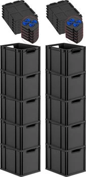 Proregal SuperSparSet 10x Eurobox Nextgen Grip Mit Scharnierdeckel Und Blauen Verschlüssen HxBxT 32x30x40cm 30 Liter Schwarz Griffe Offen