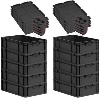 Proregal SuperSparSet 10x Eurobox Nextgen Grip Mit Scharnierdeckel Und Schwarzen Verschlüssen HxBxT 17x40x60cm 34 Liter Schwarz Griffe Geschlossen