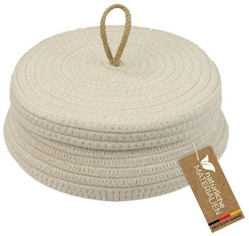 HMF Aufbewahrungskorb Badezimmer Rund Korb Deckel Baumwolle Flach 25 x 11 cm Creme
