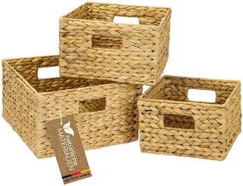 HMF 37245 Aufbewahrungskorb Korb Geflochten Wasserhyazinthe Quadratisch 3er Set 22 + 26 + 30 cm Natur