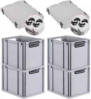 Proregal SuperSparSet 4x Eurobox Nextgen Color Mit Auflagedeckel HxBxT 32x30x40cm 30 Liter Grau Griffe Schwarz Offen Eurobehälter Transportbox