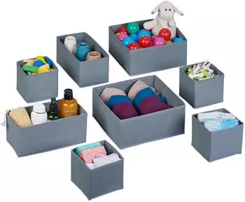 Relaxdays Schubladen Organizer 8-tlg. Set Grau