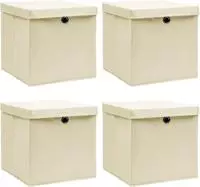 vidaXL Aufbewahrungsboxen mit Deckel 4 Stk. Creme 32x32x32 cm Stoff