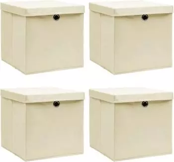 vidaXL Aufbewahrungsboxen mit Deckel 4 Stk. Creme 32x32x32 cm Stoff