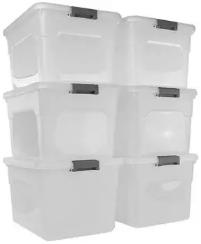 Proregal Aufbewahrungsbox Mit Deckel 30L 6er Set Klein Transparent Stapelbar Kunststoffbox Verschlussclips Stapelbox Aufbewahrungsbeh&auml;lter B&uuml;ro