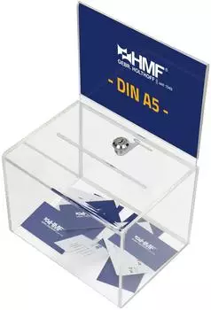 HMF 46913 Acryl Spendenbox Abschließbar 215 x 16 x 16 cm DIN A5 Blatteinschub Transparent