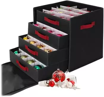 Relaxdays Weihnachtskugel Aufbewahrungsbox Rot chwarz