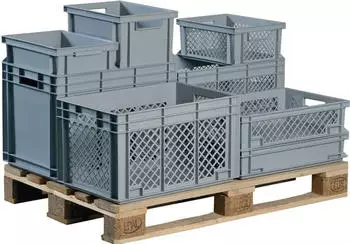 Lockweiler Transportbehälter L600xB400xH320mm grau PP Durchfassgr.Seitenw. durchbrochen