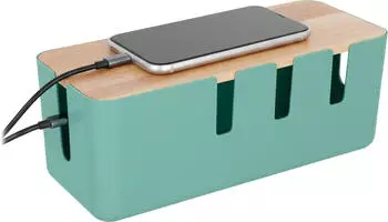 Relaxdays Kabelbox mit Holzdeckel Hellbraun &uuml;rkis