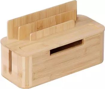 Relaxdays Kabelbox mit Handyhalter Bambus Hellbraun