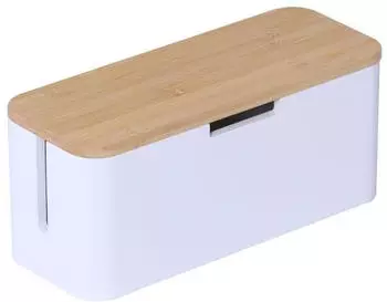 Relaxdays Kabelbox aus Bambus Wei&szlig; ellbraun