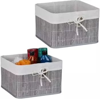 Relaxdays Aufbewahrungskorb Set aus Bambus Creme ilber rau