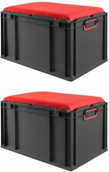 Proregal Sparset 2x Eurobox Nextgen Seat Box Rot HxBxT 36,5x40x60cm 65 Liter Griffe Geschlossen Schwarz
