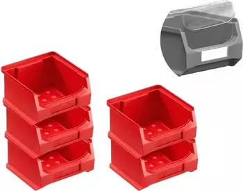 Proregal SparSet 5 x Rote Sichtlagerbox 1.0 Mit Abdeckung HxBxT 6 x 10 x 10 cm 0,4 Liter Sichtlagerbeh&auml;lter Sichtlagerkasten