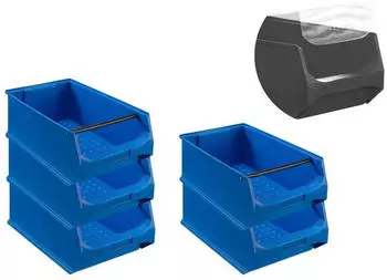 Proregal SparSet 5 x Blaue Sichtlagerbox 5.1 Mit Griffstange und Abdeckung HxBxT 20 x 30 x 50 cm 21,8 Liter Sichtlagerbeh&auml;lter Sichtlagerkasten