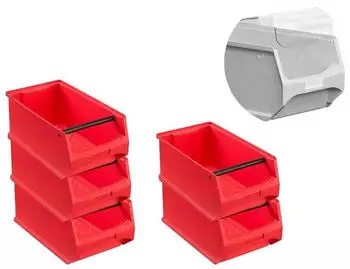 Proregal SparSet 5 x Rote Sichtlagerbox 4.1 Mit Griffstange und Abdeckung HxBxT 15 x 20 x 35 cm 7,2 Liter Sichtlagerbeh&auml;lter Sichtlagerkasten