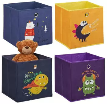 Relaxdays Aufbewahrungsboxen 4er Set Vlies Pappe Stahl Bunt Faltbar 30 cm x 30 cm x 30 cm
