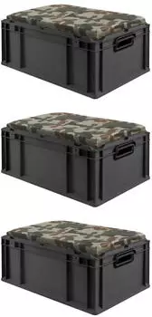 Proregal Sparset 3x Eurobox Nextgen Seat Box Camouflage HxBxT 26,5x40x60cm 44 Liter Griffe Offen Schwarz