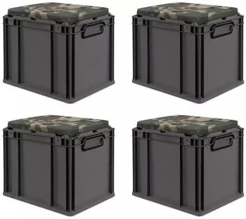 Proregal Sparset 4x Eurobox Nextgen Seat Box Camouflage HxBxT 36,5x30x40cm 30 Liter Griffe Geschlossen Schwarz