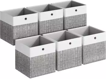 Songmics Aufbewahrungsbox Stoffbox mit PP-Platten, faltbar, 33x33x33cm, wolkenweiß-schilfgrau, 6er Set (RFB433GM02)