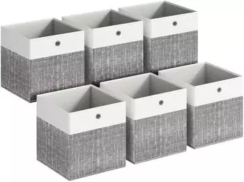 Songmics Aufbewahrungsbox 6er-Set, faltbare Stoffbox für Würfelregal 30x30x30cm, Wolkenweiß/Schilfgrau (RFB430GM02)