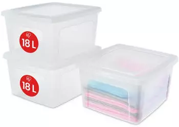Iris Ohyama MCB-18 Kunststoffbox mit gew&ouml;lbtem Deckel, 18L, 3er Set, nestbar (104498)