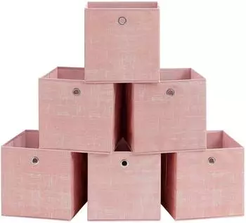 Songmics Aufbewahrungsboxen 6er-Set, Vliesstoff mit Griff, 30x30x30cm, faltbar, pastellrosa (RFB006R01)