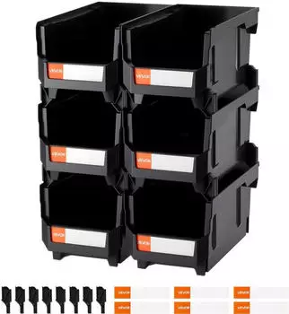 VEVOR Stapelboxen 377x215x180mm 6er-Pack Schwarz