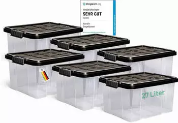 Novaliv Aufbewahrungsbox mit Deckel 27L Anthrazit, stapelbar, BPA-frei, 6er-Set (46,5x36,5x24cm)