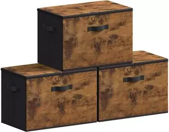 Songmics Faltbare Aufbewahrungsbox mit Deckel & Griffen, Vliesstoff, 50x30x30cm, Vintagebraun, 3er Set (RYZ050BH02)