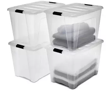 Iris Ohyama DDNTB-60 Aufbewahrungsbox mit Deckel, 60L, Transparent, Stapelbar, 4er-Set (104810)