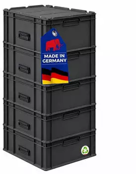 Proregal Supersparset 5x Eurobox Nextgen Portable HxBxT 33,5x40x60cm 65 Liter Schwarz Eurobeh&auml;lter Transportbox Transportbeh&auml;lter