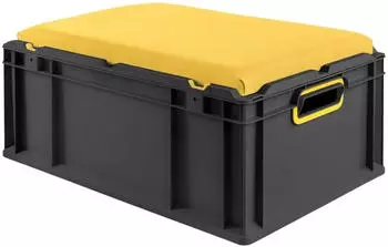 Proregal Eurobox Nextgen Seat Box Gelb HxBxT 26,5x40x60cm 44 Liter Griffe Offen Schwarz Eurobeh&auml;lter Sitzbox Transportbox