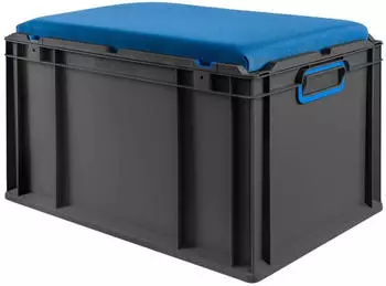Proregal Eurobox Nextgen Seat Box Blau HxBxT 36,5x40x60cm 65 Liter Griffe Geschlossen Schwarz Eurobeh&auml;lter Sitzbox Transportbox