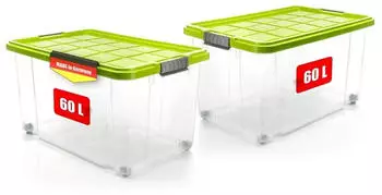 BigDean 2 St&uuml;ck 60 L Aufbewahrungsbox mit Deckel Gro&szlig; Limegr&uuml;n Stapelbare Robuste Box