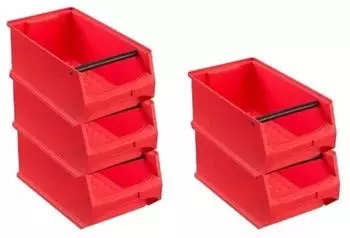 Proregal SparSet 5x Rote Sichtlagerbox 4,1 mit Griffstange HxBxT 15 x 20 x 35 cm 7,2 Liter Sichtlagerbeh&auml;lter