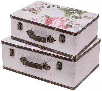 HMF VKO102 Vintage Koffer Holz 2er Set Versch Gr&ouml;&szlig;en Deko Rose