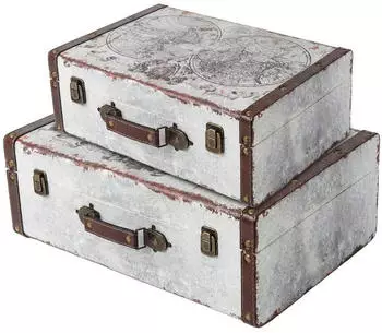 HMF VKO101 Vintage Koffer Holz 2er Set Versch Gr&ouml;&szlig;en Deko Weltkarte