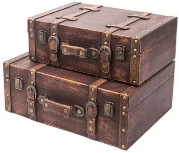 HMF VKO103 Vintage Koffer Holz 2er Set Versch Gr&ouml;&szlig;en Deko Klassik