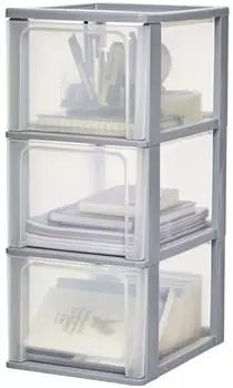 Iris Ohyama OCH-2300 Kunststoff Schubladenbox mit tiefen Schubladen Grau Easy-Pull-System