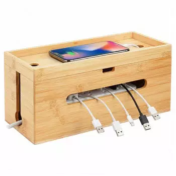 Relaxdays Kabelbox aus Bambus Braun