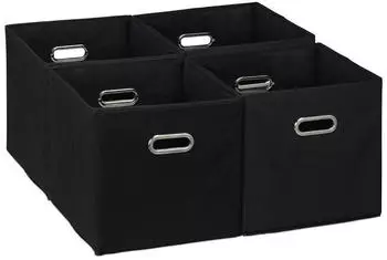 Relaxdays Aufbewahrungsbox 4er Set Polyester Schwarz Faltbar 30 cm x 30 cm x 30 cm